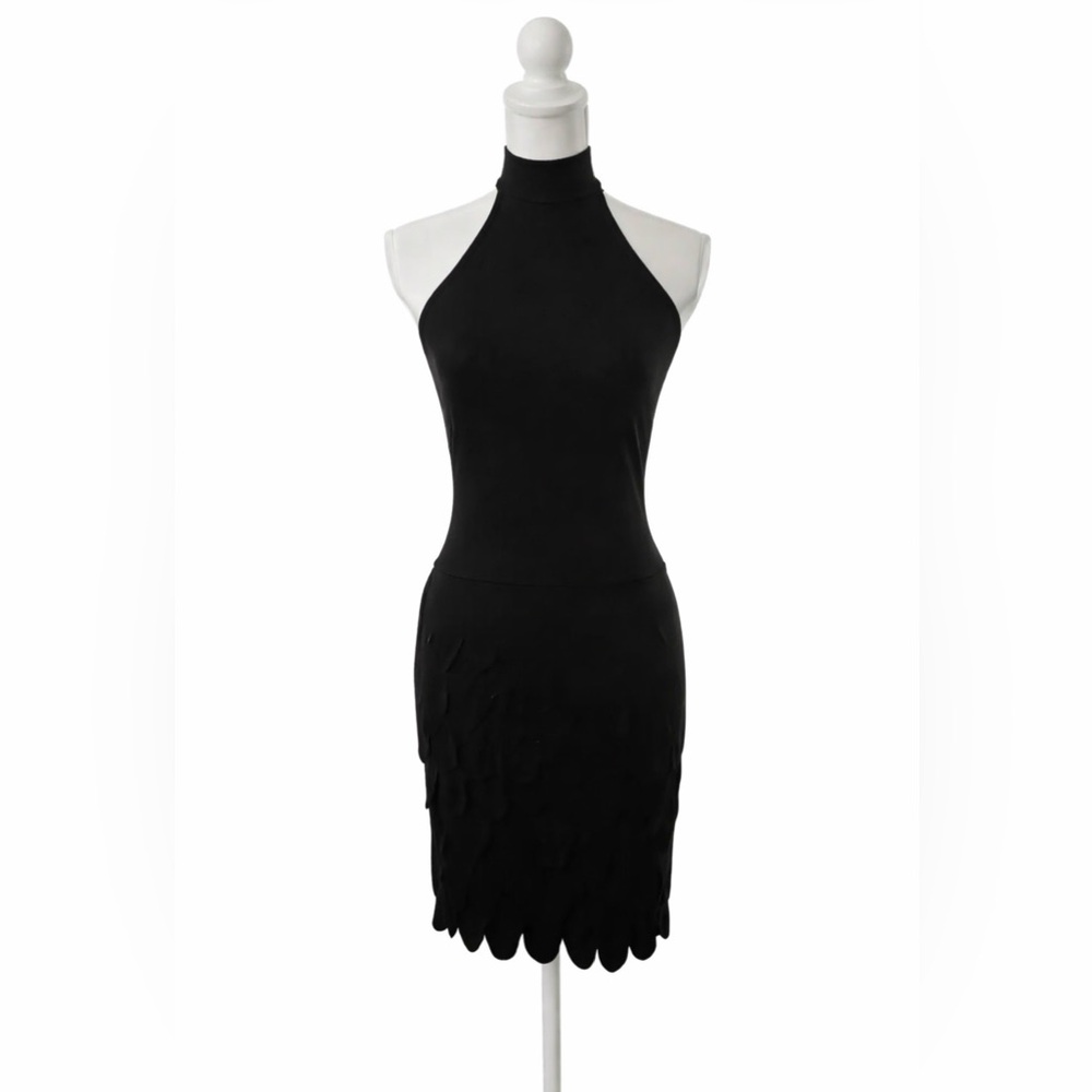 Tadashi Shoji Little Black Dress High Neck Tie Tiered Cocktail LBD XS